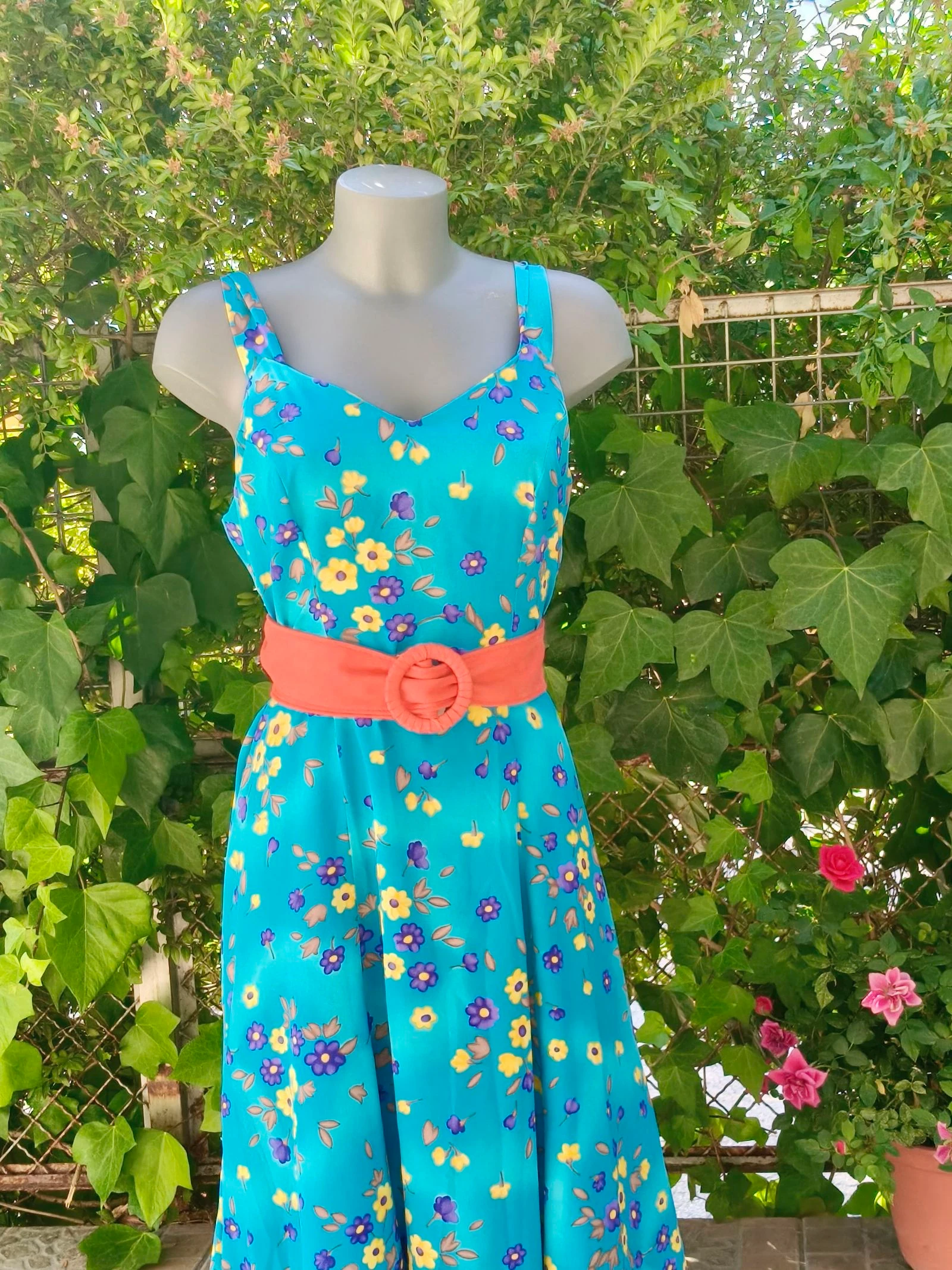 Robe fleurie vintage bleue – photo 2